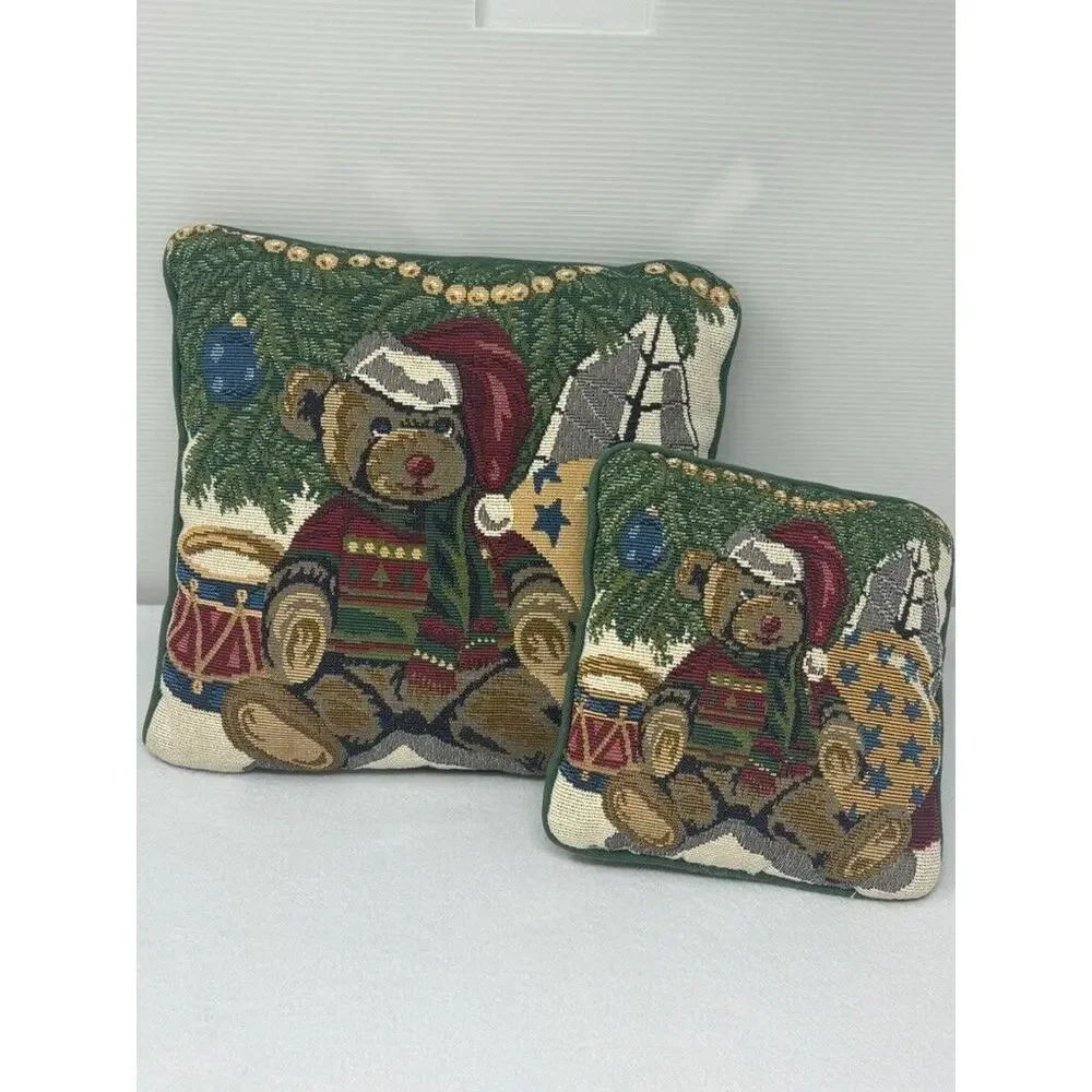 Teddy Bear‎ Vintage Tapestry Throw Pillow Country Cottage Core Set of 2